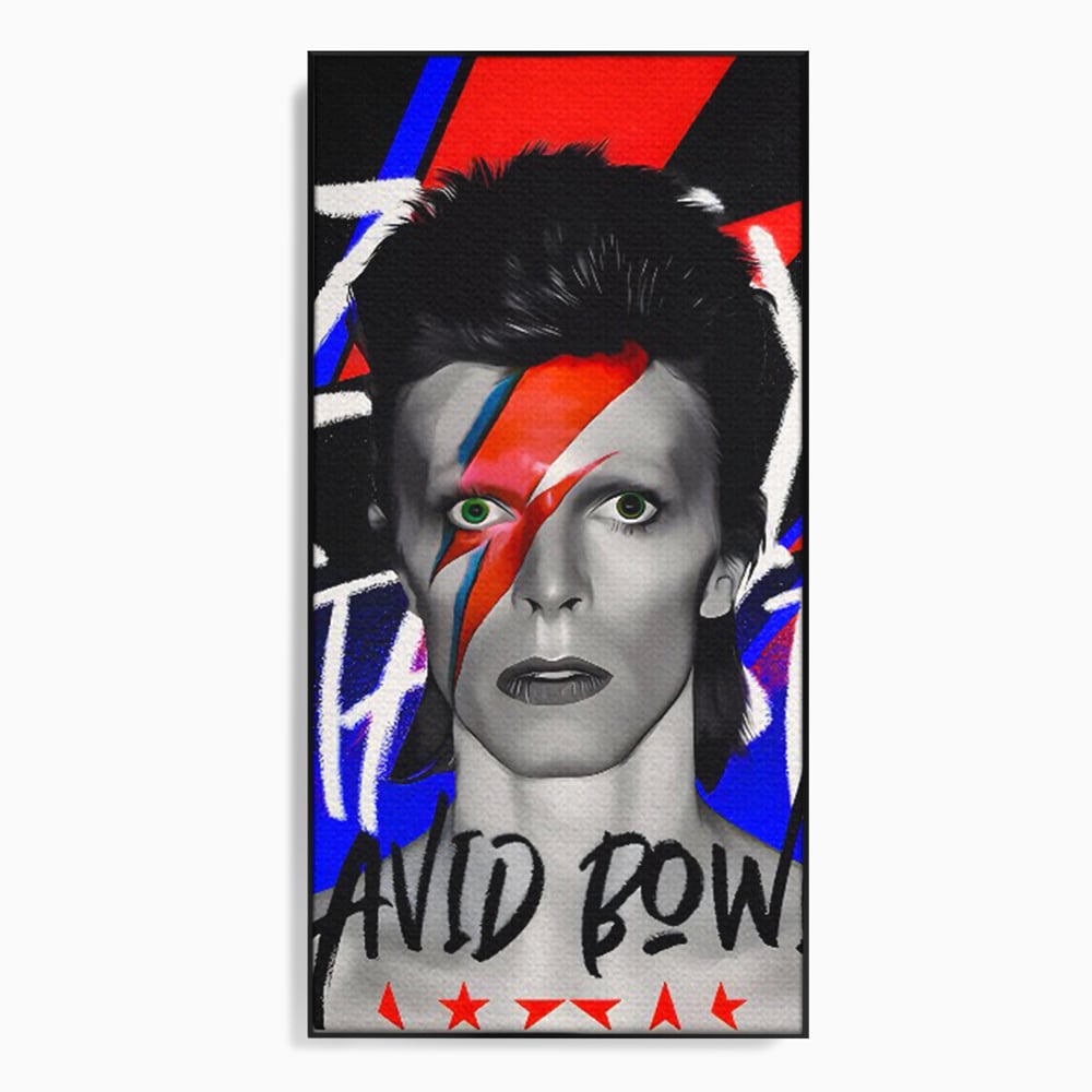 Tablou canvas cu tablou portret david bowie cu fulger, in rama de aluminiu negru